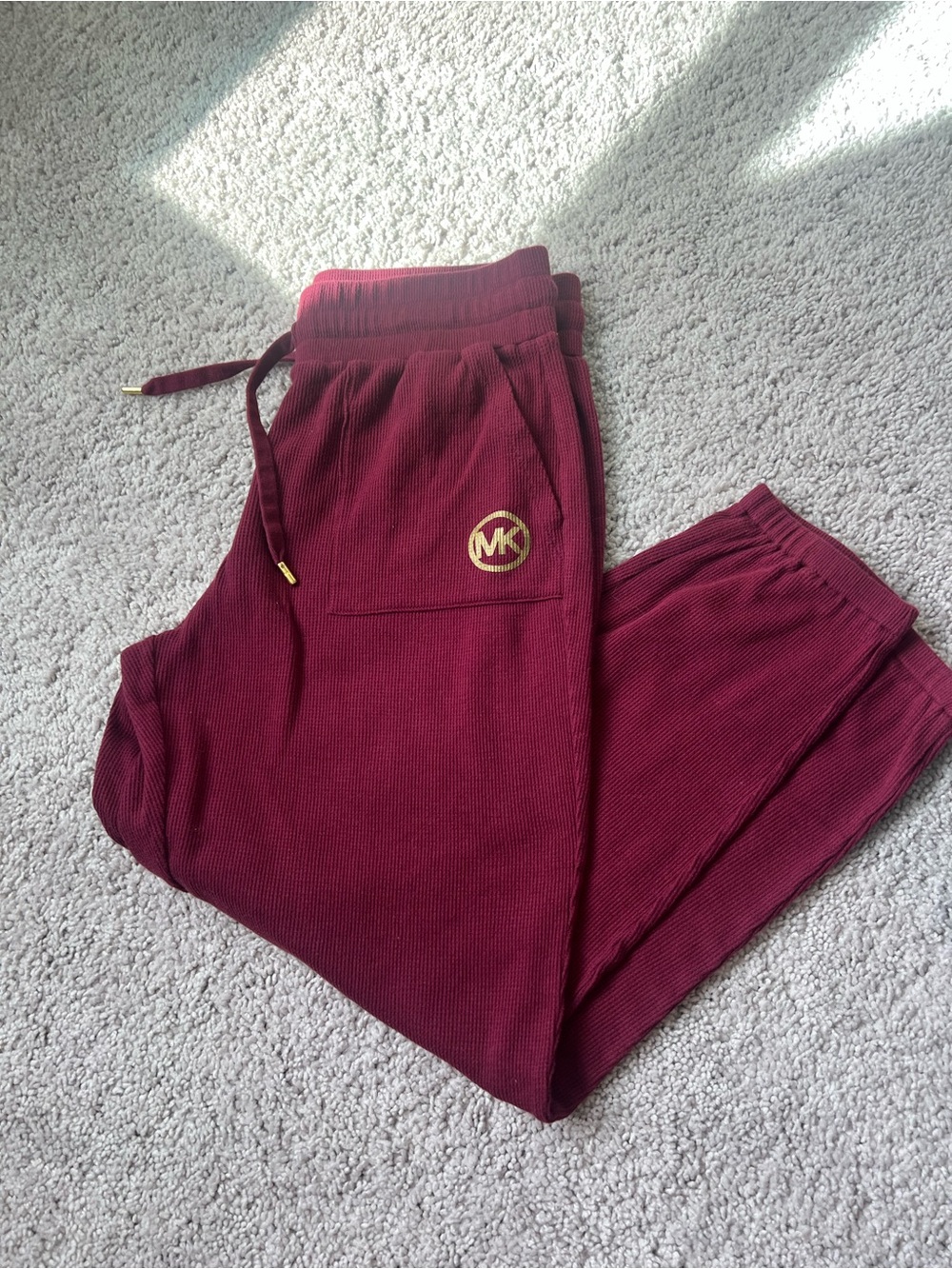 Michael Kors Maroon Joggers with Gold MK Emblem